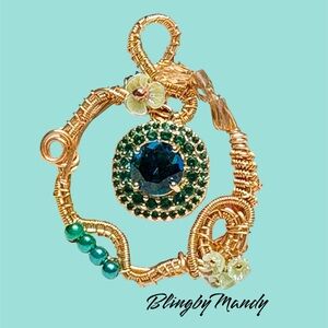 Gold and Green Pendant-wire art artisan made